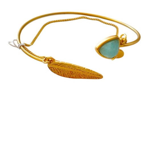 Leaf And Blue Stone Bangle Bracelet Fashion Jewelry Bohemian Cottagecore NEW - Picture 1 of 6